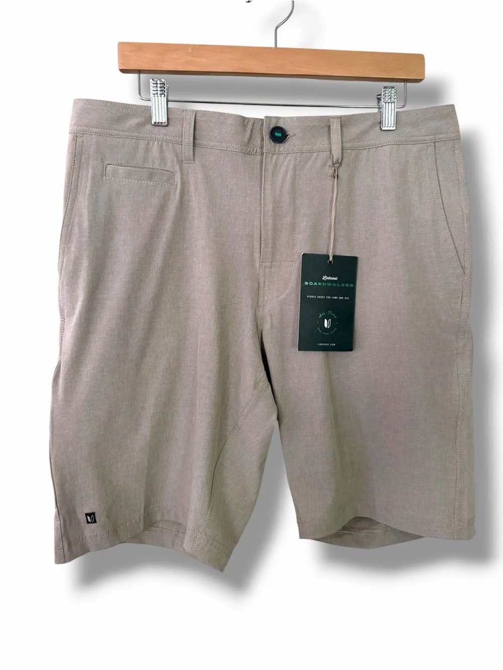 Linksoul Solid Boardwalker Short Khaki 34 10” inseam NWT